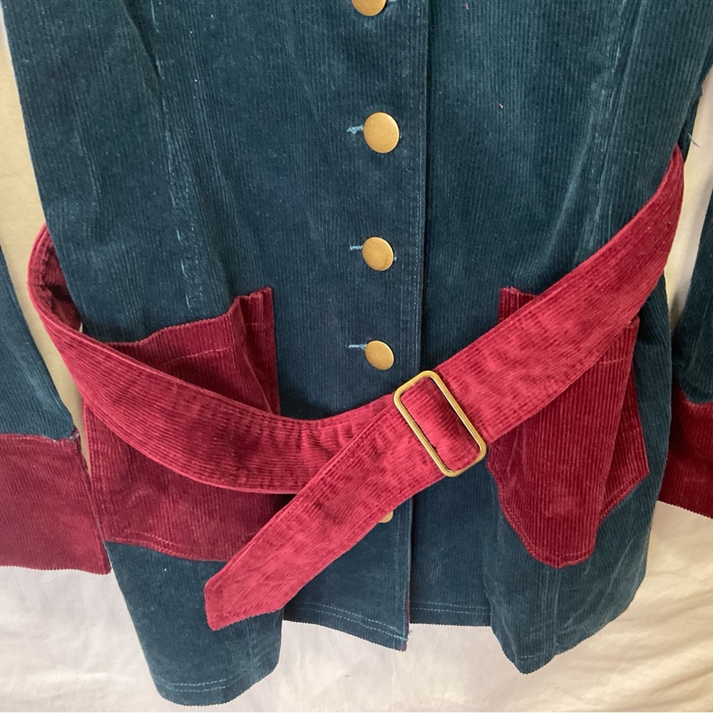 SMAK PARLOUR Corduroy Women's Teal and Red Jacket size L - Picture 9 of 10